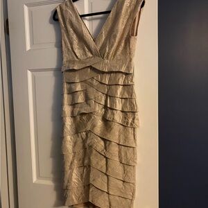 Adrianna Papell Gold Layered Midi Dress